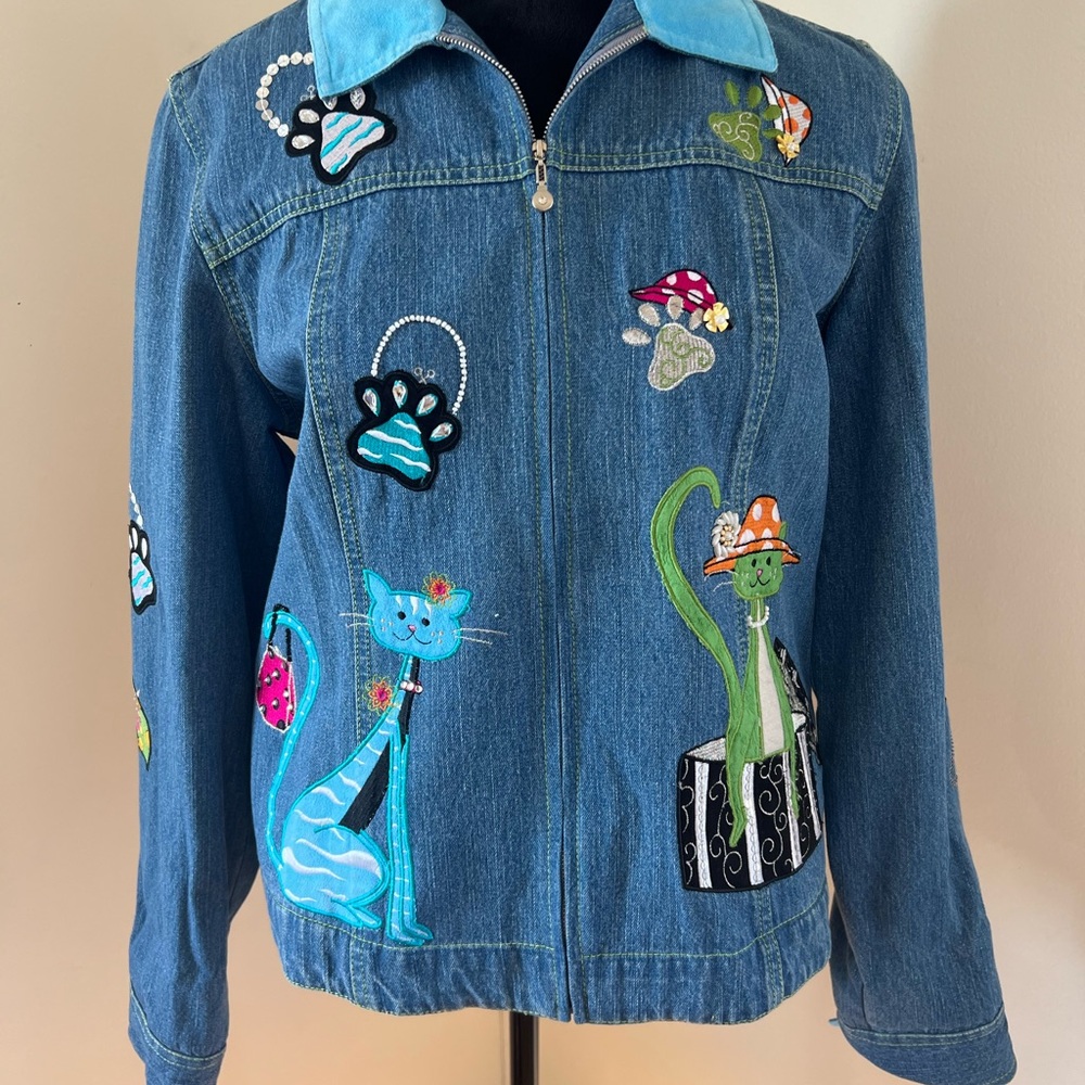 Bleu Bayou Y2K Vintage Denim Jacket with Cats Theme